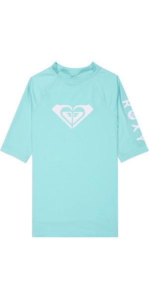 2026 Roxy Junior Whole Hearted Short Sleeve Rash Vest ERGWR03491 - Aqua Splash